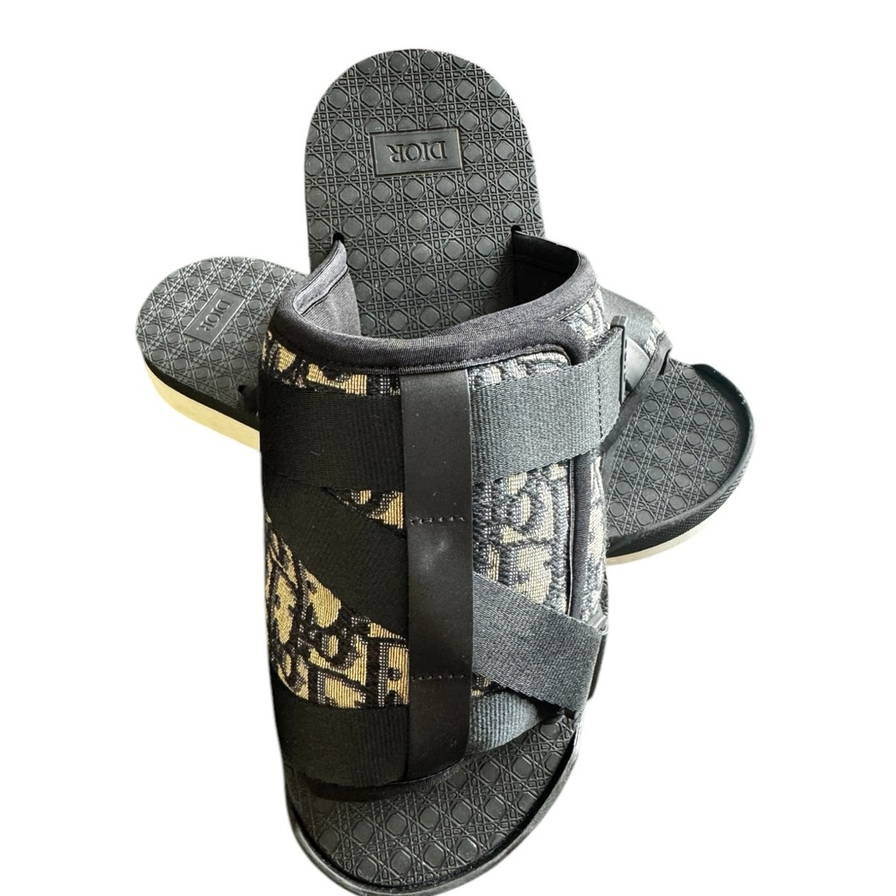 New! Dior Mens Alpha Sandal Beige Black Blue Oblique Jacquard Logo Slide 40/US 7